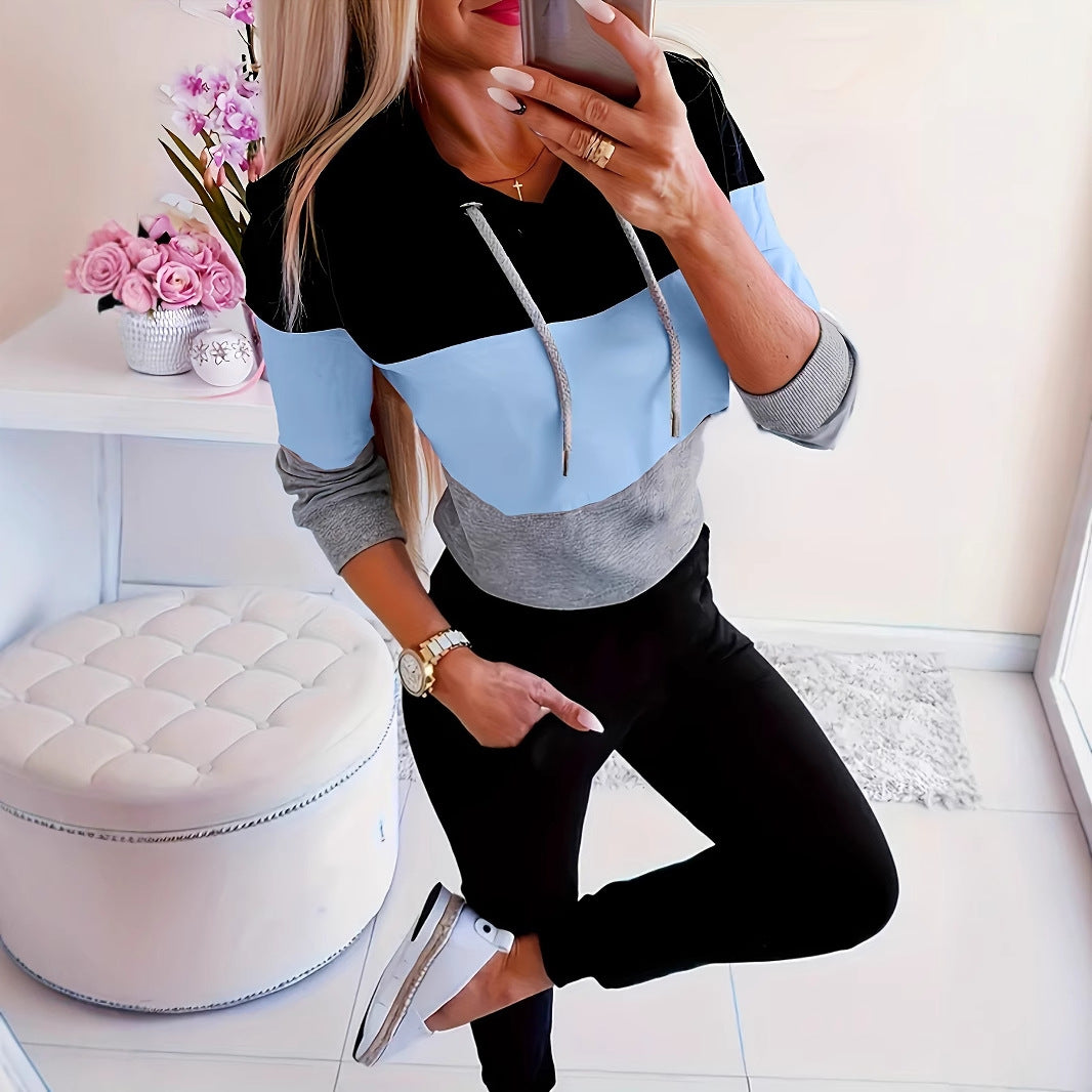 Women's fashionable casual pullover with hood and color block design NOVAE