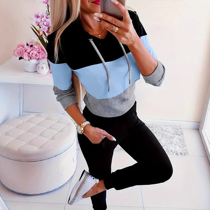 Women's fashionable casual pullover with hood and color block design NOVAE