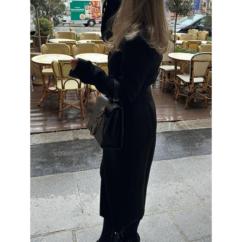 Women's Elegant Maxi Coat with Decorative Buttons and Practical Pockets NOVAE