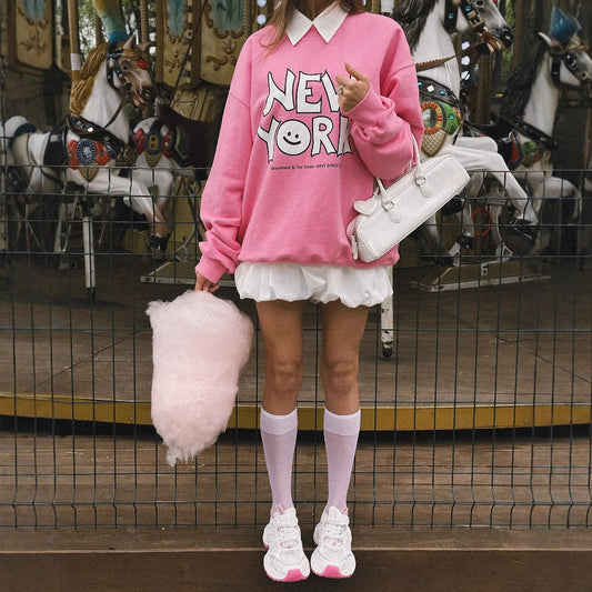 Women's casual hoodie with cheerful smiley print and soft lining NOVAE