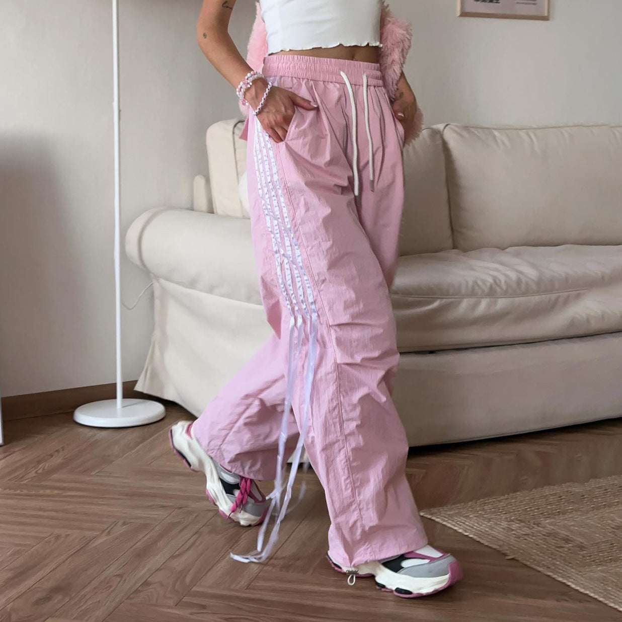 Women's casual utility trousers with adjustable waistband and practical side pockets NOVAE