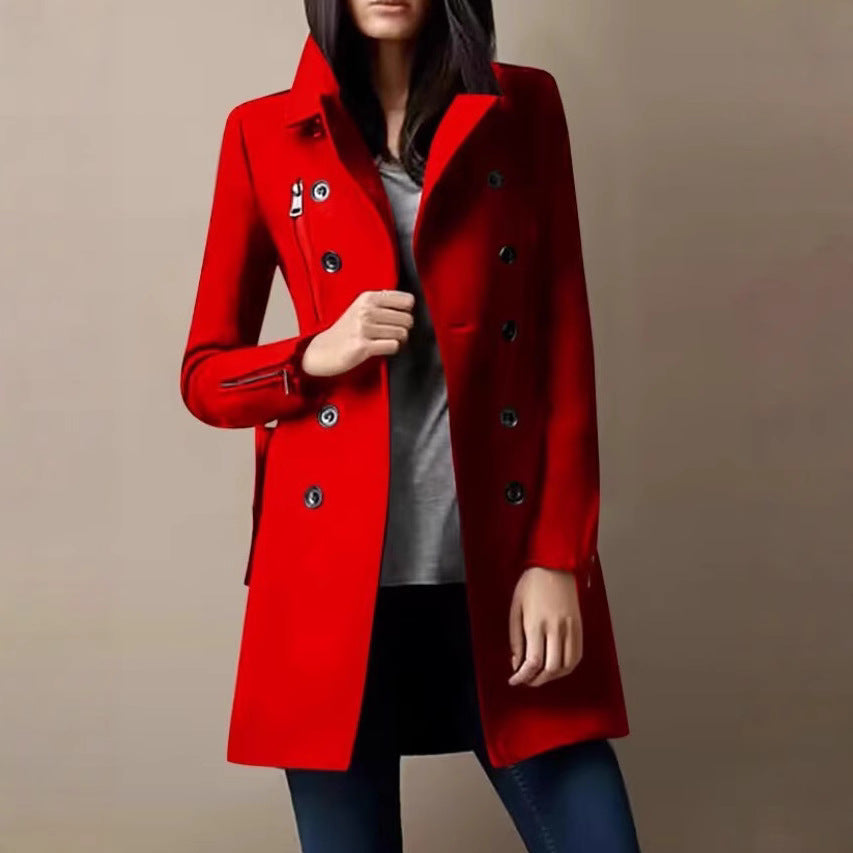 Women's fashionable short coat with double button placket and side zippers NOVAE