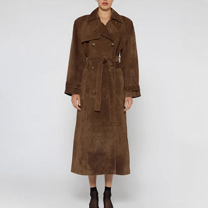 Women's Elegant Knee-Length Faux Suede Trench Coat NOVAE