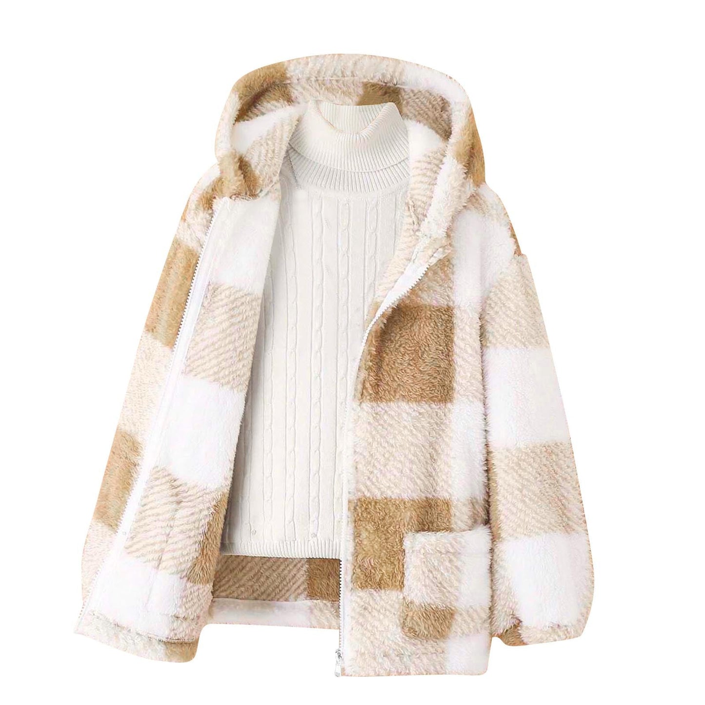 Women's fleece jacket with checkered pattern and practical pockets NOVAE