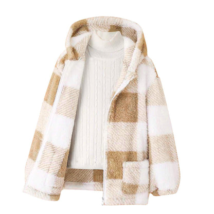 Women's fleece jacket with checkered pattern and practical pockets NOVAE