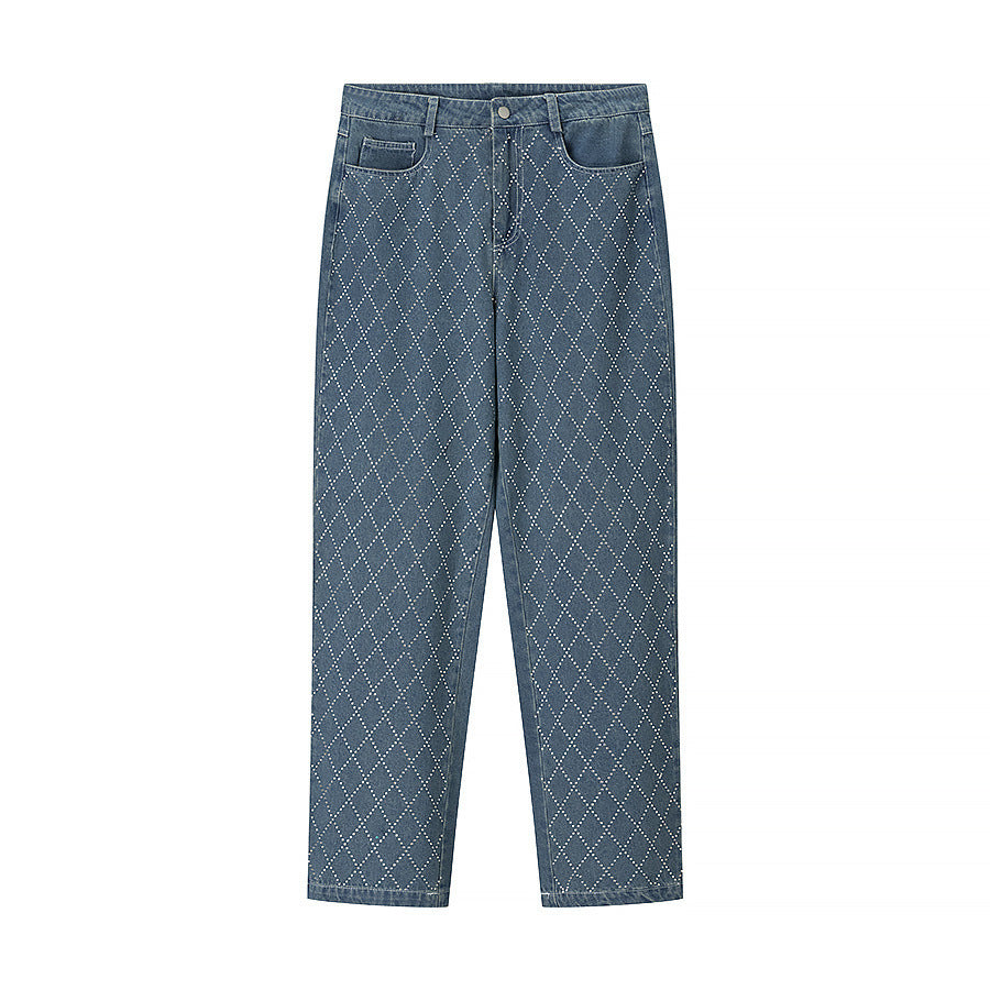 Women's high-waisted jeans in a modern check pattern NOVAE