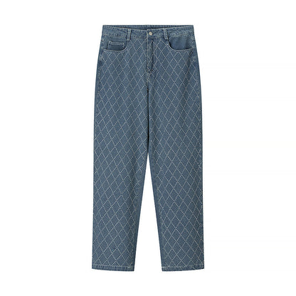 Women's high-waisted jeans in a modern check pattern NOVAE