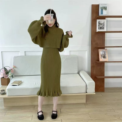 Women's knit dress with high neckline and ribbed texture NOVAE