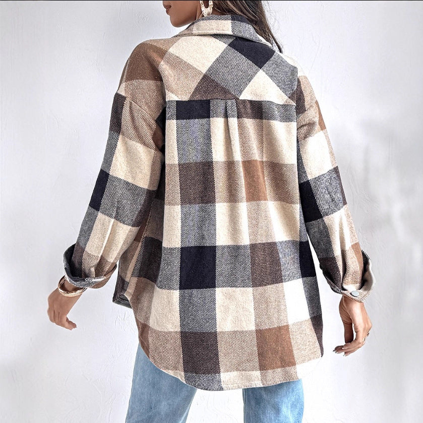 Women's Plus Size Check Shirt Jacket NOVAE