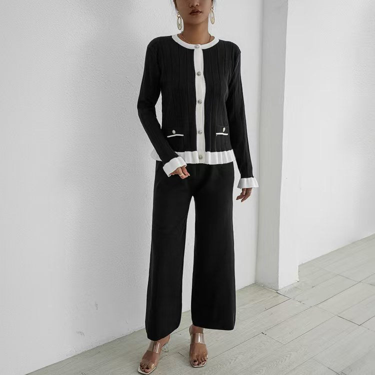 Women's elegant knit suit with fine ribbed details and timeless design NOVAE