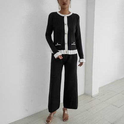 Women's elegant knit suit with fine ribbed details and timeless design NOVAE