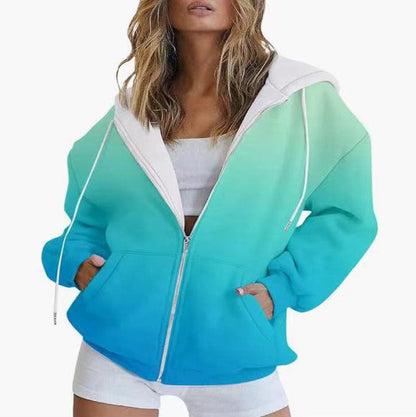 Women's Oversized Gradient Hooded Jacket with Practical Pockets NOVAE