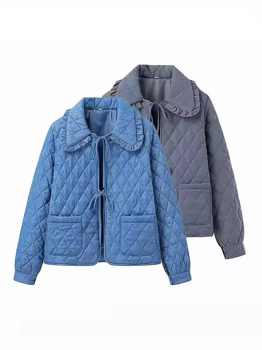 Women's quilted jacket with large collar and practical pockets NOVAE
