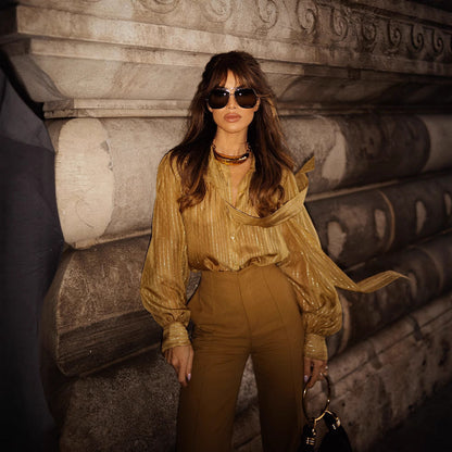 Women's blouse with tie and transparent fabric NOVAE