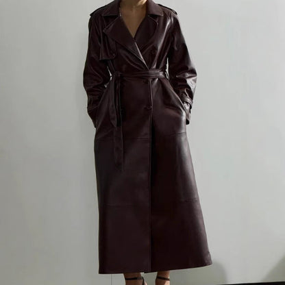 Women's trench coat made of high-quality faux leather with adjustable belt NOVAE