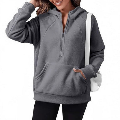 Women's fleece hooded shirt with practical kangaroo pocket NOVAE