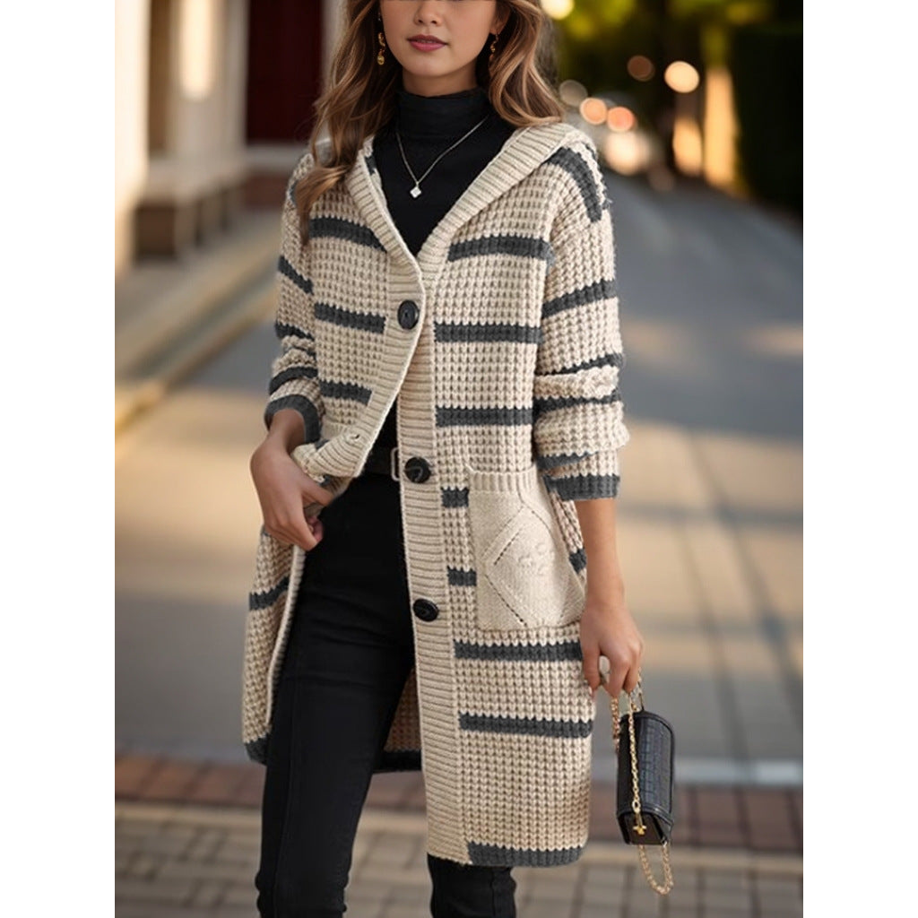Women's knitted coat with hood and pockets NOVAE