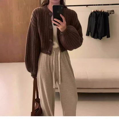 Women's chunky knit cardigan with voluminous sleeves and button details NOVAE