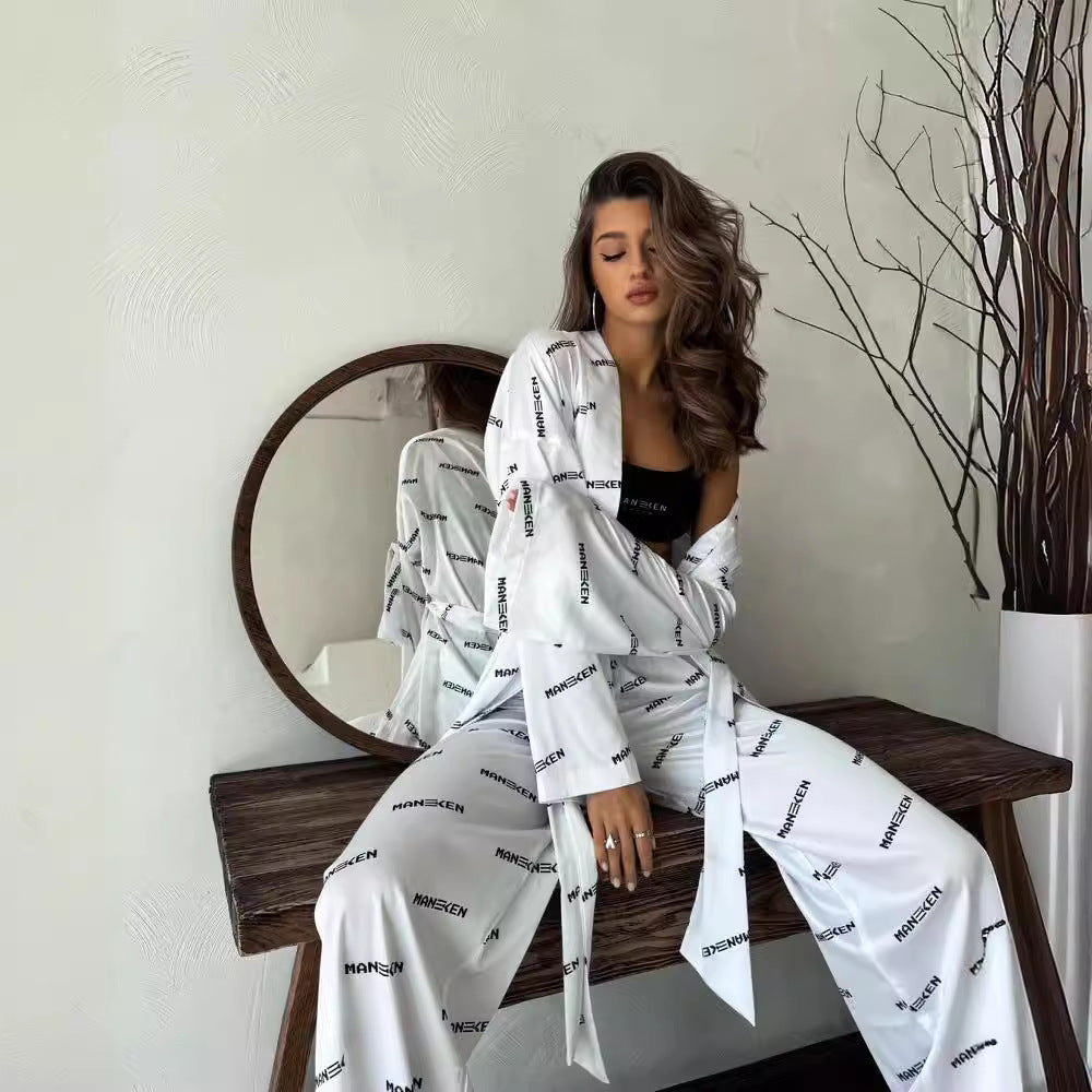 Women's fashionable satin set with long-sleeved jacket and trousers NOVAE