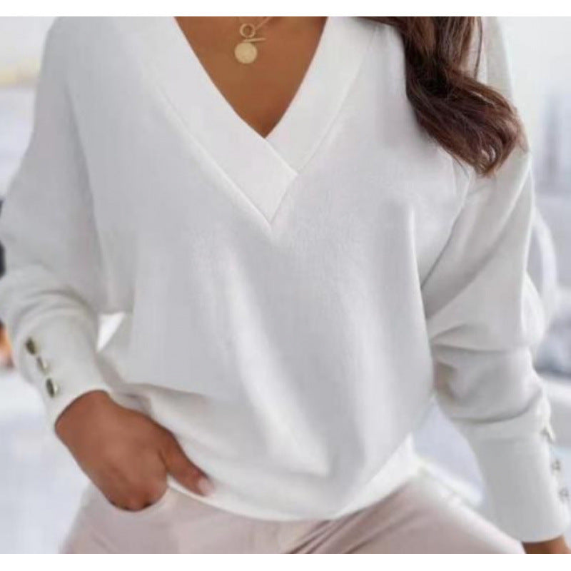 Women's casual V-neck sweater in a soft cotton blend NOVAE