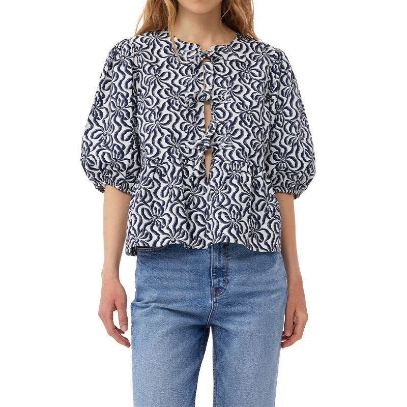 Women's lightweight short-sleeved leopard print top with intricate details NOVAE