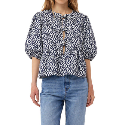 Women's lightweight short-sleeved leopard print top with intricate details NOVAE