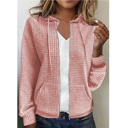 Women's casual waffle pique jacket with hood and zipper NOVAE