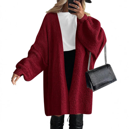 Women's Casual Knit Coat with Deep V-Neck and Wide Sleeves NOVAE