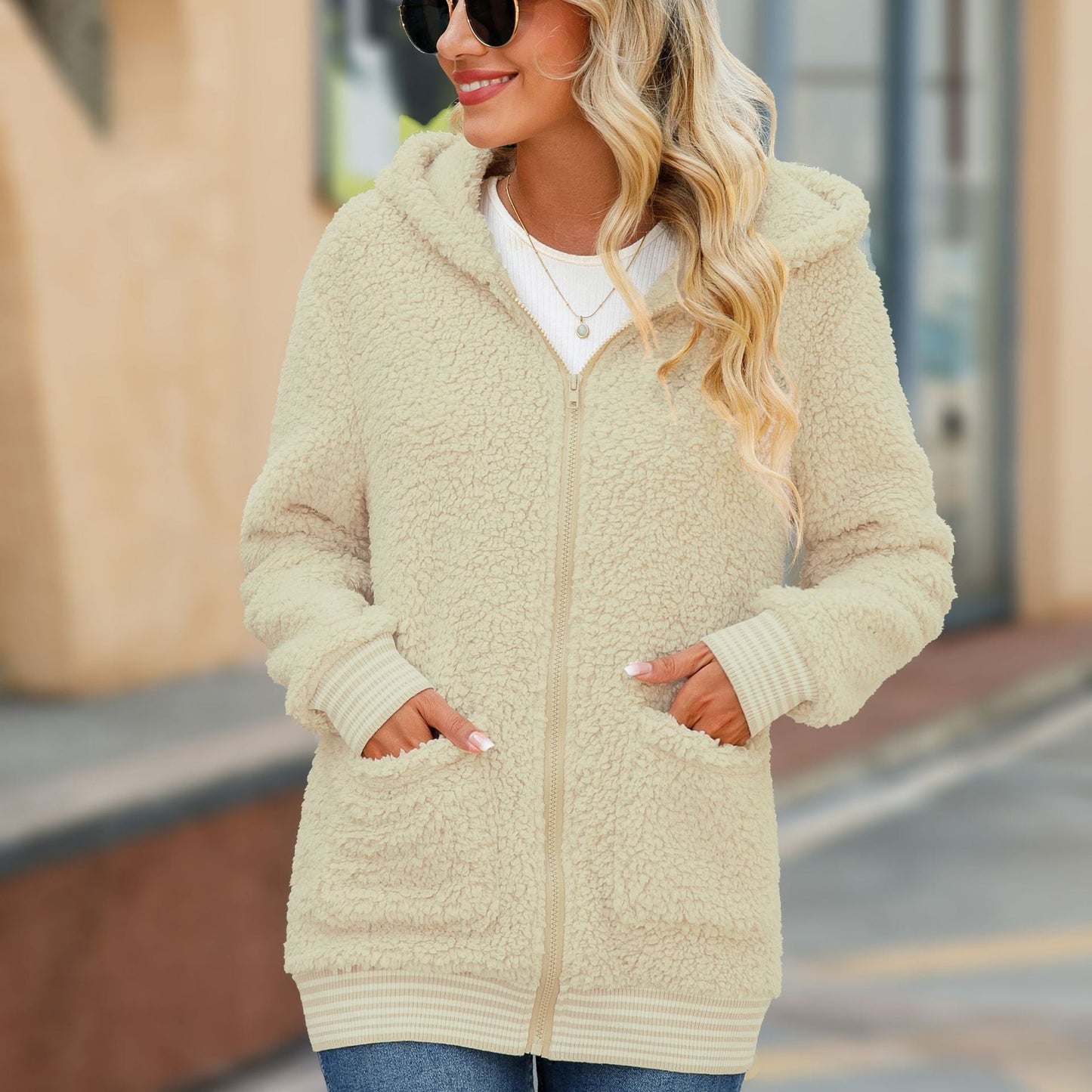 Women's Fluffy Hooded Jacket with Practical Pockets and Modern Cut NOVAE