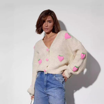 Women's cardigan with fruity appliqué design NOVAE