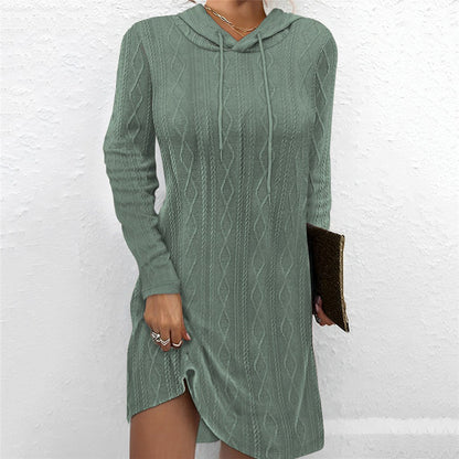 Women's knitted dress with hood and fine cable pattern NOVAE