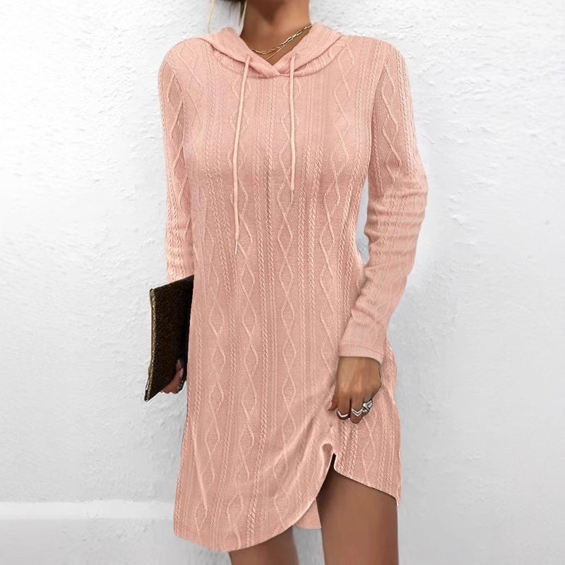 Women's hooded pullover dress with textured knit pattern NOVAE
