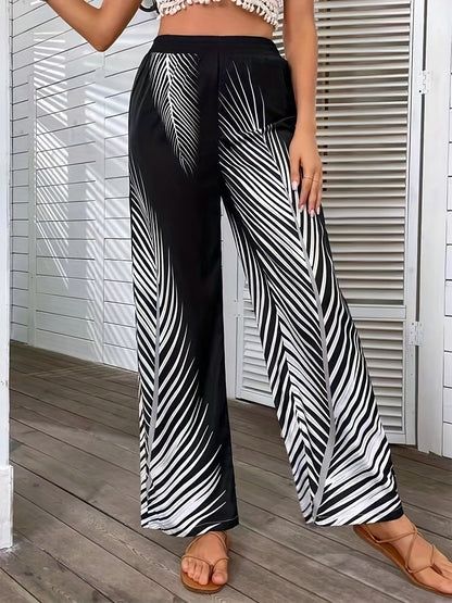 Women's Elegant and airy palazzo trousers with palm print NOVAE