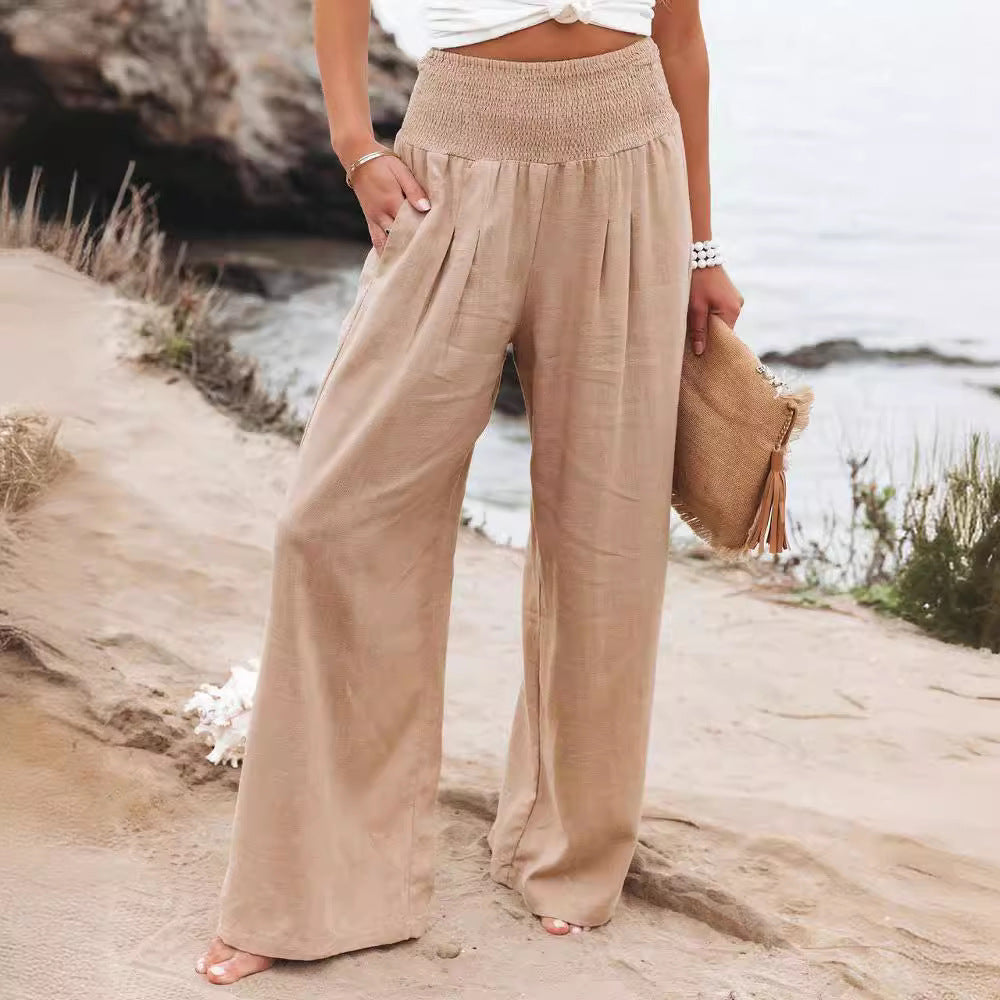 Women's lightweight and wide-legged summer trousers with elasticated waistband NOVAE