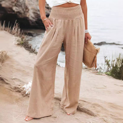 Women's lightweight and wide-legged summer trousers with elasticated waistband NOVAE