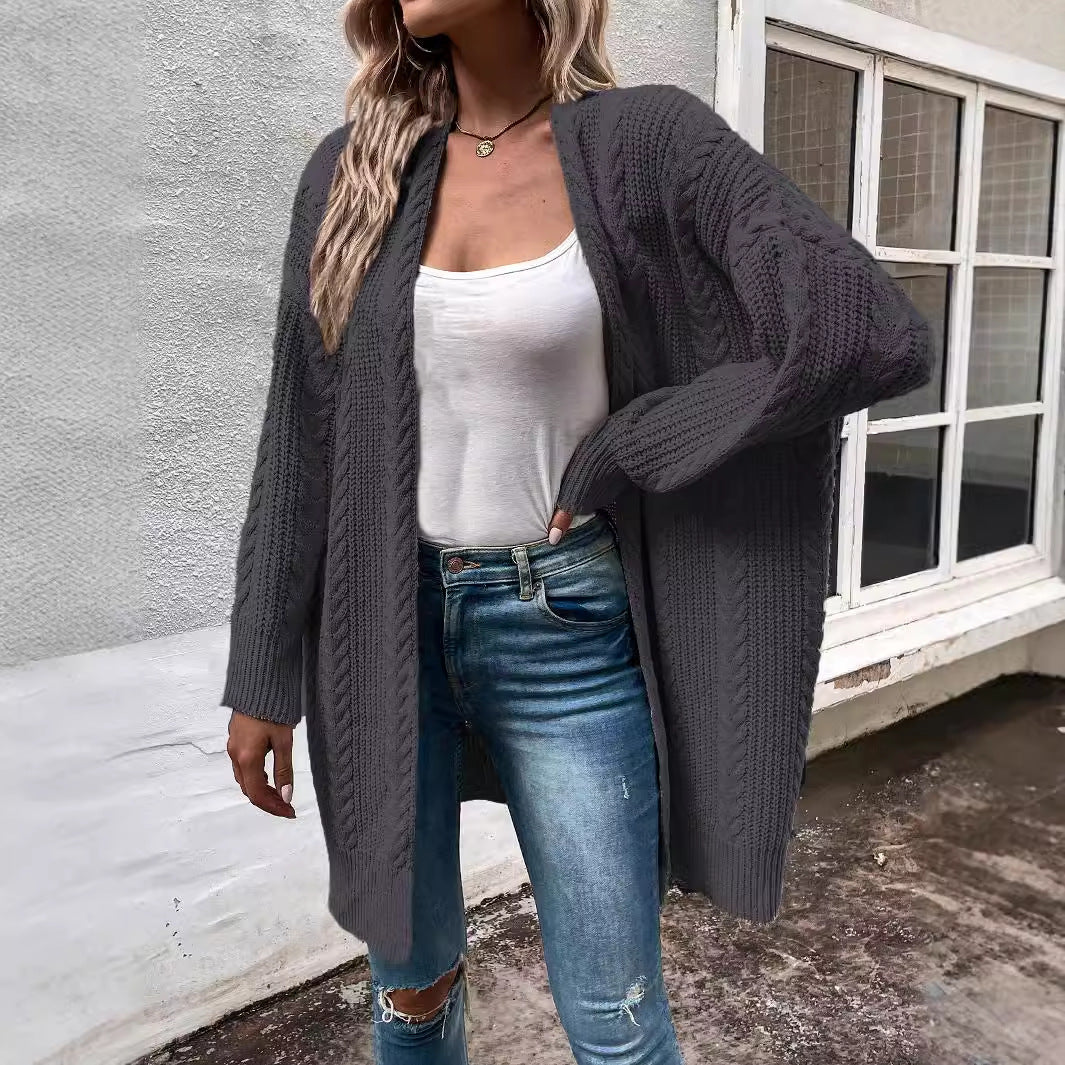 Women's chunky knit cardigan with a wide cut and textured look NOVAE