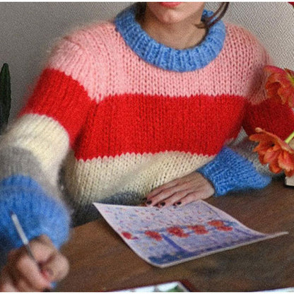 Women's colorful knit sweater with contrasting patterns NOVAE