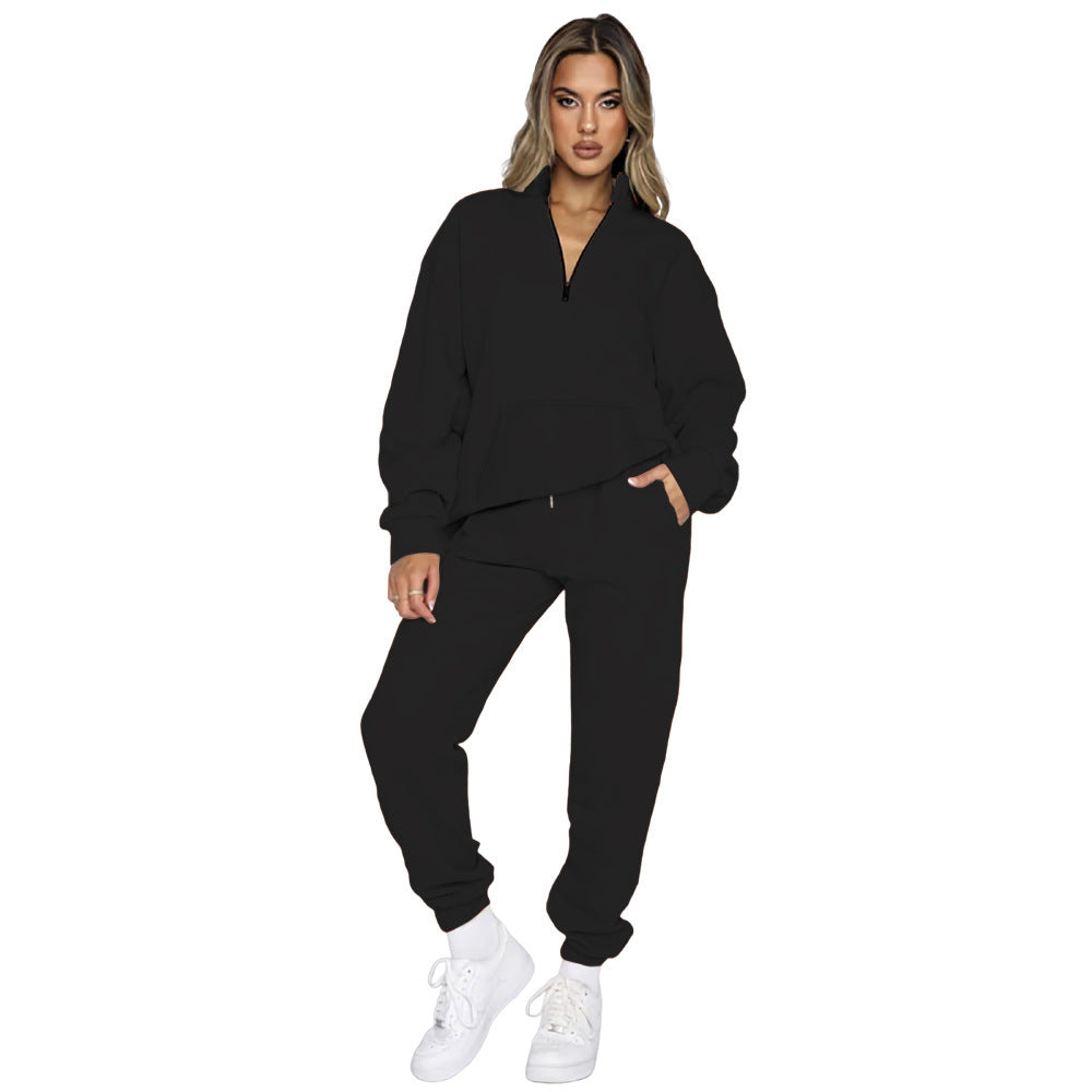 Women's Comfortable Leisure Outfit with High Collar and Kangaroo Pocket NOVAE