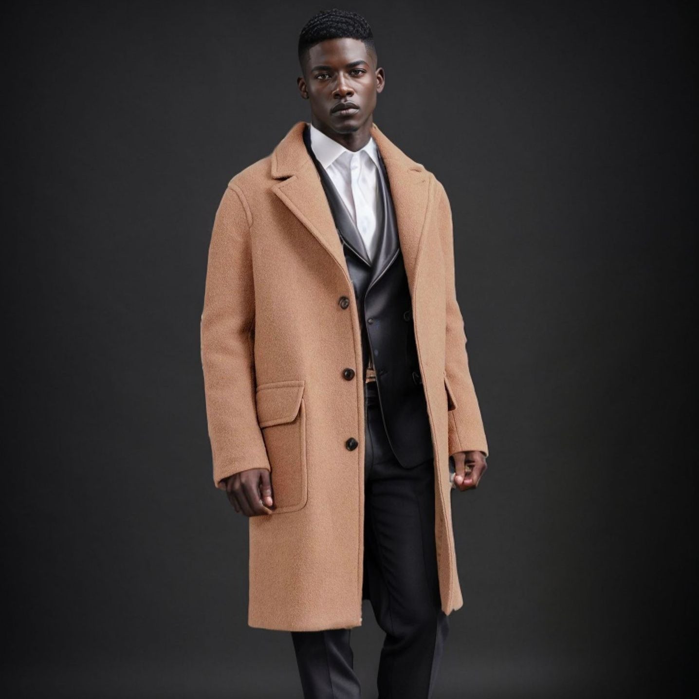 Men's elegant wool coat with double-breasted buttons and practical side pockets NOVAE