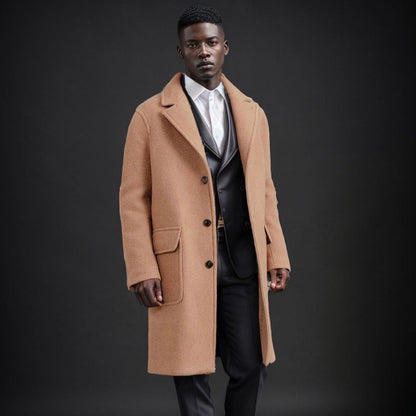 Men's elegant wool coat with double-breasted buttons and practical side pockets NOVAE