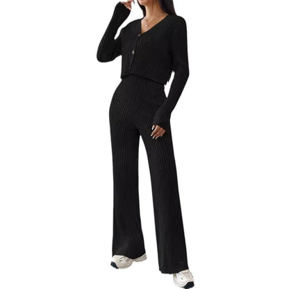 Women's Elegant Knit Lounge Set with V-Neck and High Cuffs NOVAE
