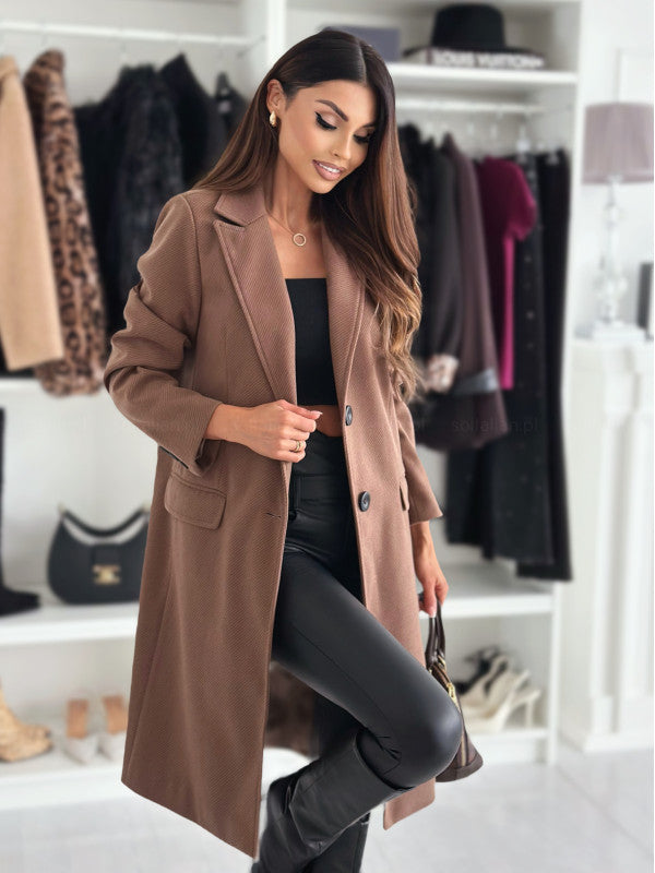 Women's Classic Oversized Coat with Elegant Lapel Collar and Practical Pockets NOVAE