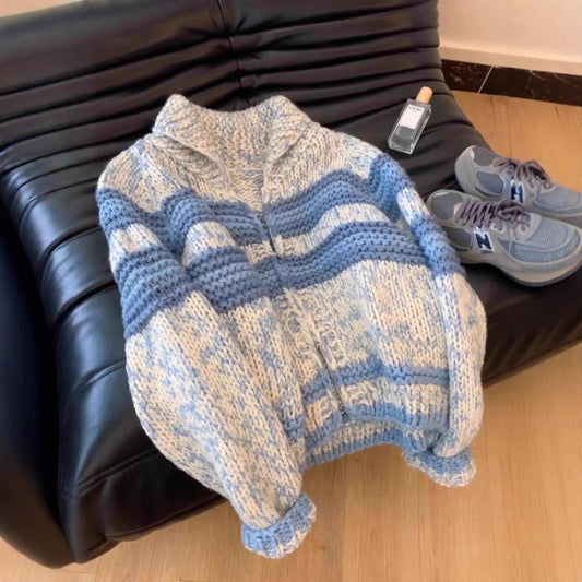 Women's cardigan with wide stripes and high-quality zipper NOVAE