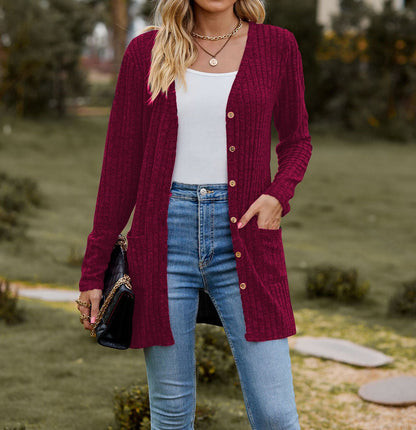 Women's cardigan with long sleeves and practical pockets NOVAE