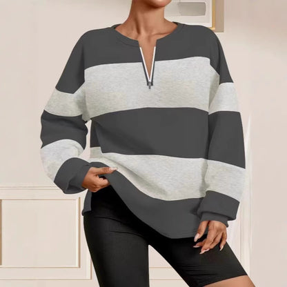 Women's long-sleeved sweatshirt with modern zipper and striped design NOVAE