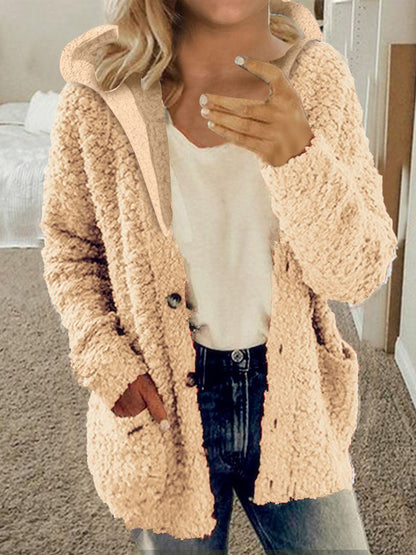 Women's cozy fleece jacket with hood and practical pockets NOVAE