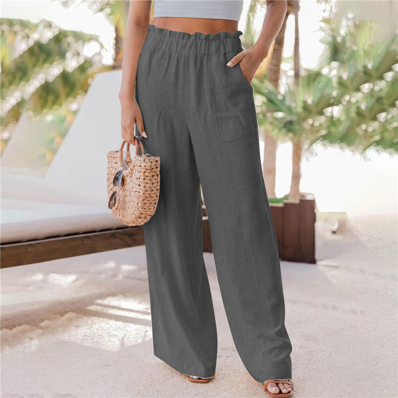Women's wide-leg palazzo trousers with elasticated waistband and practical pockets NOVAE