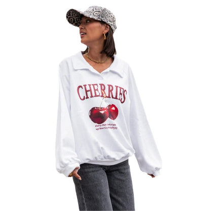 Women's sweatshirt with a creative cherry motif and modern cut NOVAE