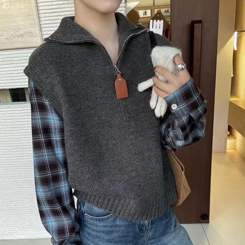 Women's knitted vest with high collar and zipper NOVAE