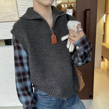 Women's knitted vest with high collar and zipper NOVAE